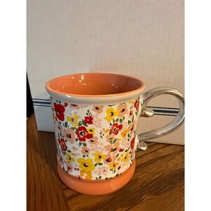 Orly Maison Floral Coffee Mug Peach Interior Silver Handle Ditsy Flower‎ Ceramic